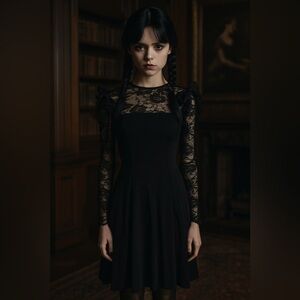 ASOS Wednesday Adams Style Goth lace frill sleeve Dress XS